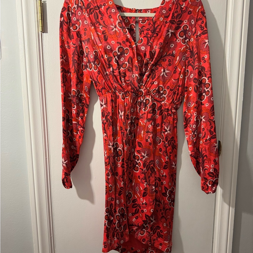 Maeve Wrap Mini Dress Pink and Red